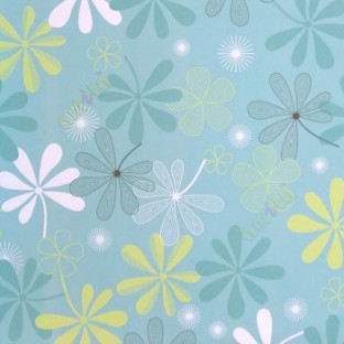 Blue white green brown color traditional flower drawings rising stars roller blind